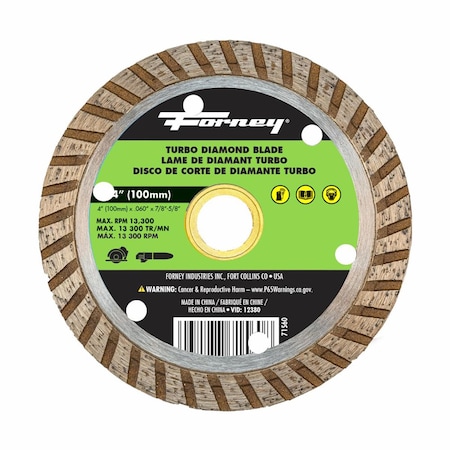 Forney Diamond Cut-Off Blade, Turbo, 4 in 71560